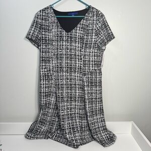 Apt. 9 Women's‎ NWT Black White Dress XXL Houndstooth V Neck Short Sleeve NEW